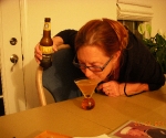 Mom drinking Chi-Town Windy City Ale out of a martini glass that my Aunt Kathy gave her.