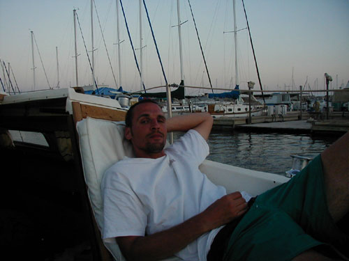 Karl relaxing on the boat